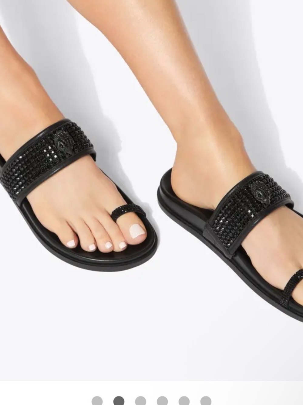 Kurt Geiger Black Embellished Toe-Loop Slide Sandals